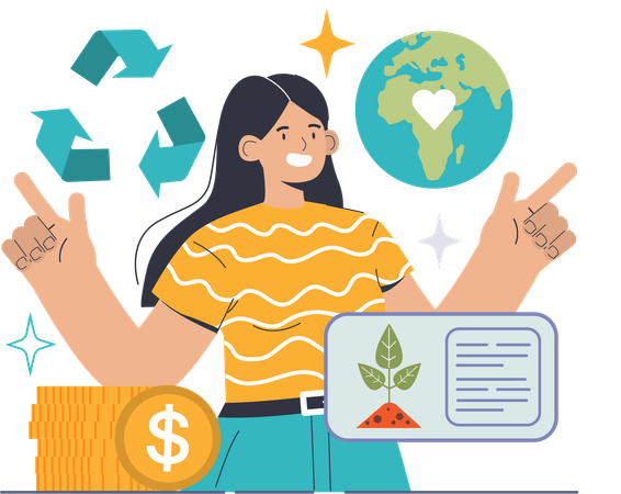 Chica ganando dinero con la ecología  Ilustración