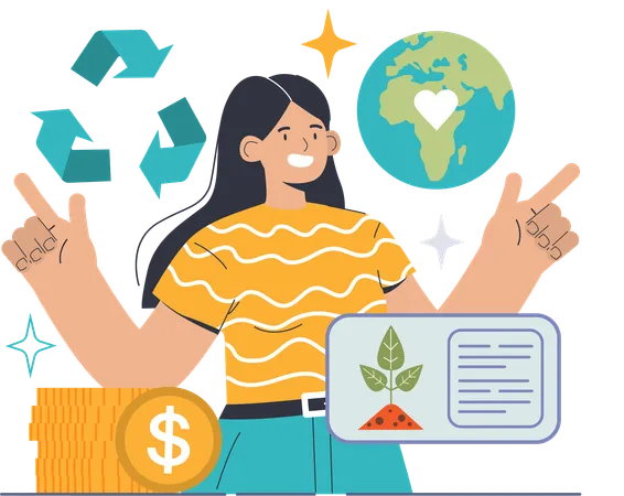 Chica ganando dinero con la ecología  Ilustración