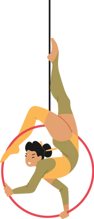 Chica gimnasta balanceándose en el ring  Ilustración