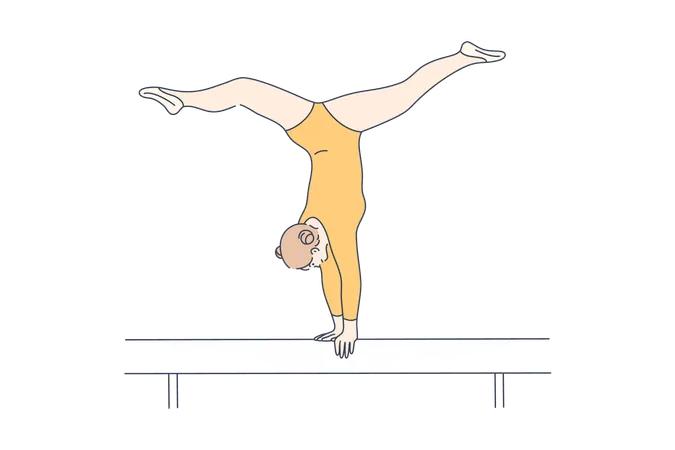 Niña, gimnasta, mano, posición  Ilustración