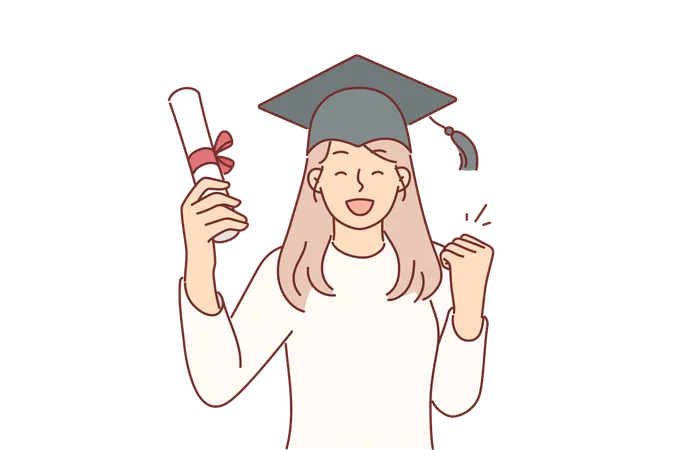 Chica graduada Tener certificado  Ilustración