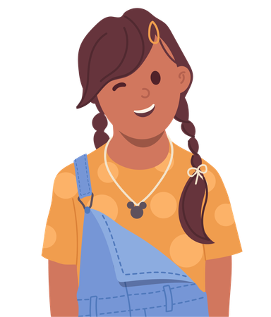 Niña guiñando un ojo mostrando emoción juguetona  Ilustración