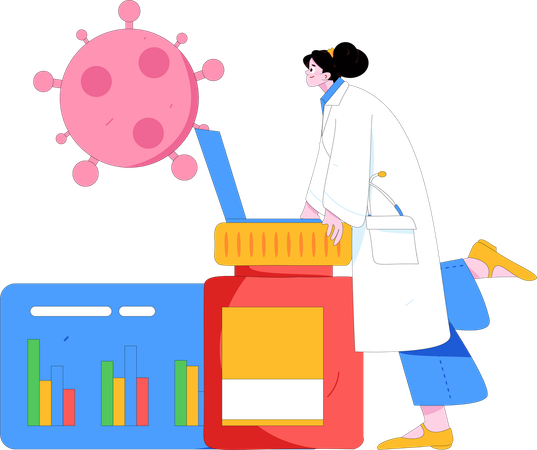 Chica haciendo análisis de corona  Ilustración