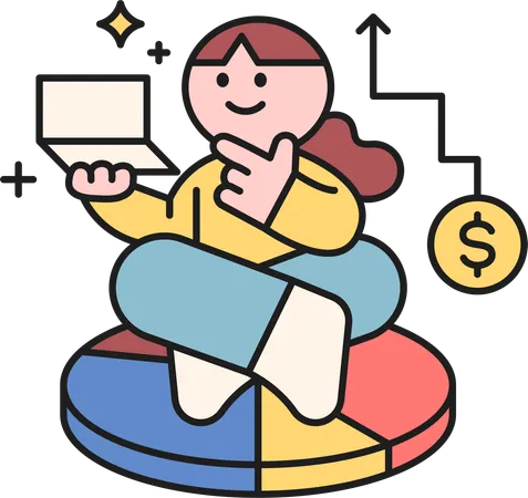 Niña haciendo análisis financiero  Ilustración