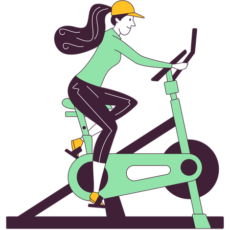 Chica haciendo cardio en bicicleta estática  Ilustración