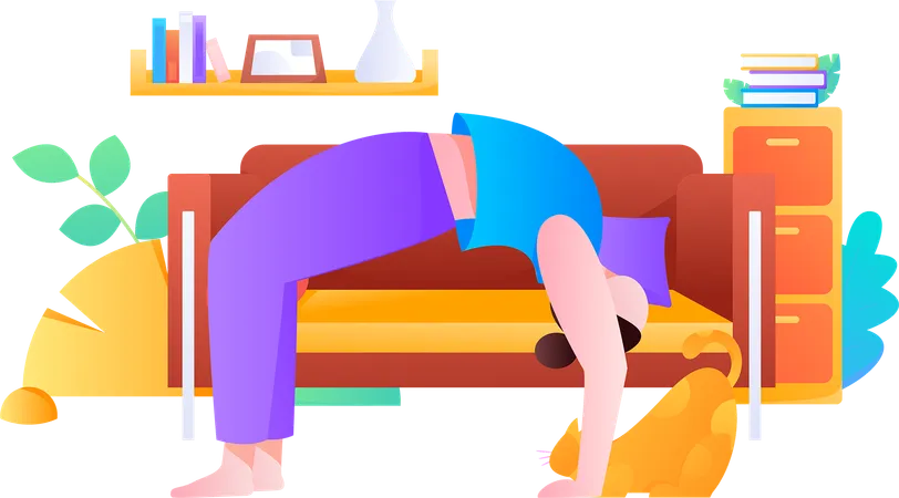 Chica haciendo chakrasana en casa  Ilustración