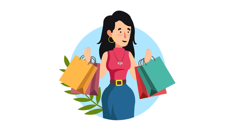 Chica haciendo compras en línea con derecho al consumidor  Ilustración