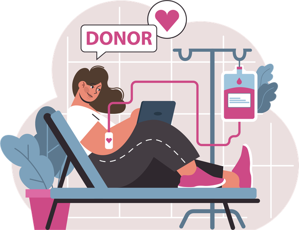 Chica haciendo donación de sangre  Ilustración