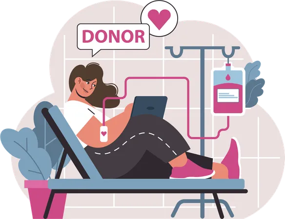 Chica haciendo donación de sangre  Ilustración