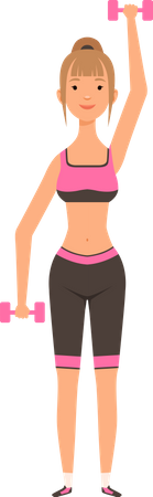 Chica haciendo ejercicio con mancuernas  Ilustración