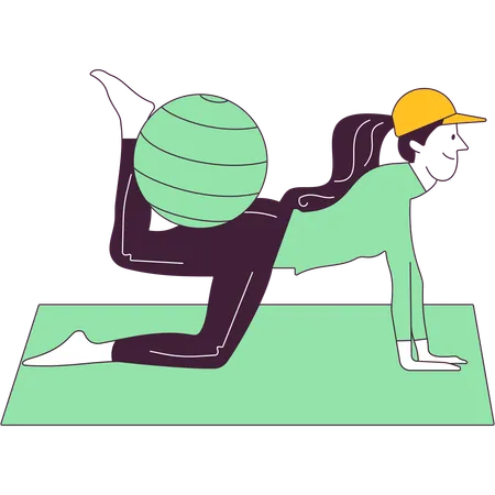Chica haciendo ejercicio con pelota de estabilidad  Ilustración
