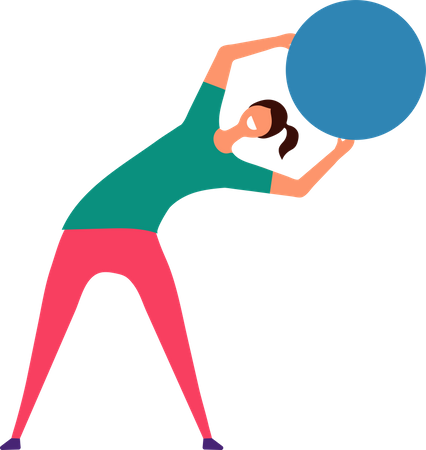 Chica haciendo ejercicio con pelota de gimnasia  Ilustración