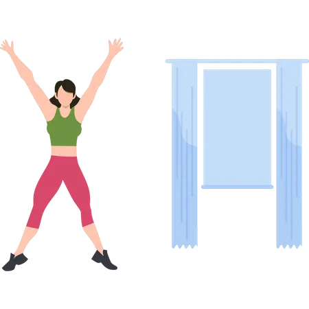 Chica haciendo ejercicio mientras levanta las manos  Ilustración
