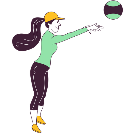 Chica haciendo ejercicio con balón medicinal  Ilustración