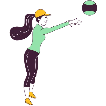 Chica haciendo ejercicio con balón medicinal  Ilustración