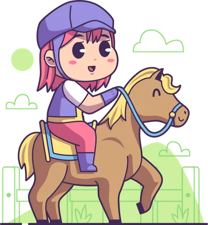 Chica haciendo equitación  Ilustración
