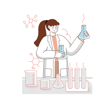 Chica haciendo experimento de laboratorio  Ilustración