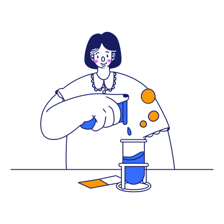 Chica haciendo experimentos en un laboratorio.  Ilustración