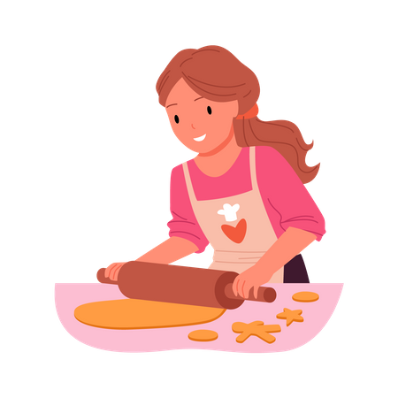 Niña haciendo galletas  Ilustración