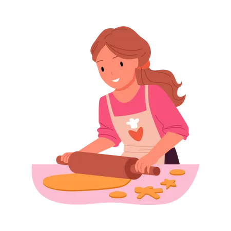 Niña haciendo galletas  Ilustración