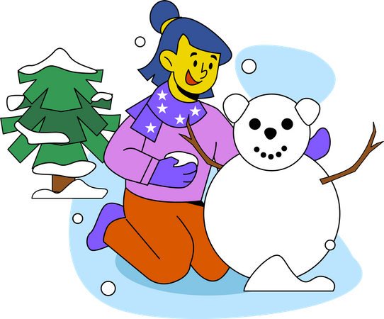 Chica haciendo hombre de nieve  Ilustración