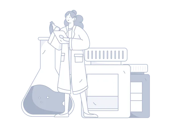 Chica haciendo investigación médica  Ilustración