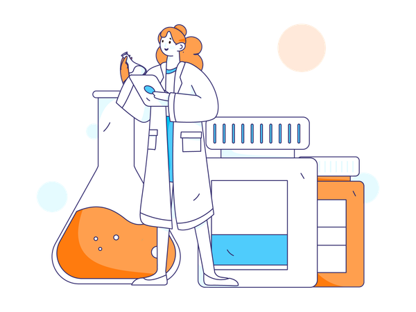 Chica haciendo investigación médica  Ilustración