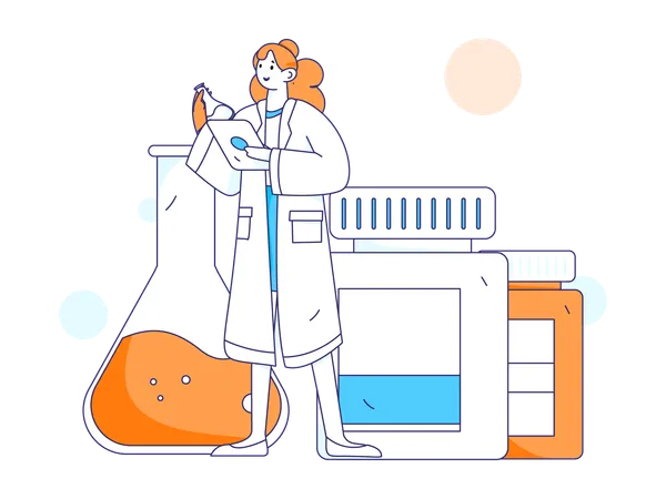 Chica haciendo investigación médica  Ilustración