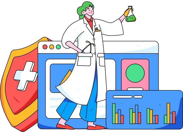 Chica haciendo investigación médica  Ilustración