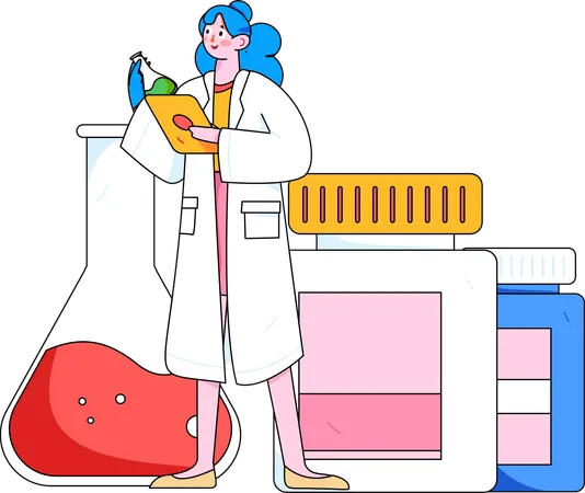 Chica haciendo investigación médica  Ilustración