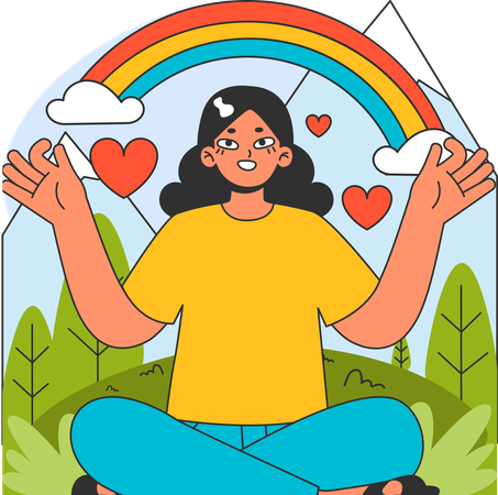 Chica haciendo meditación en la naturaleza.  Ilustración