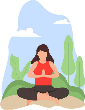 Niña haciendo meditación en la naturaleza  Illustration