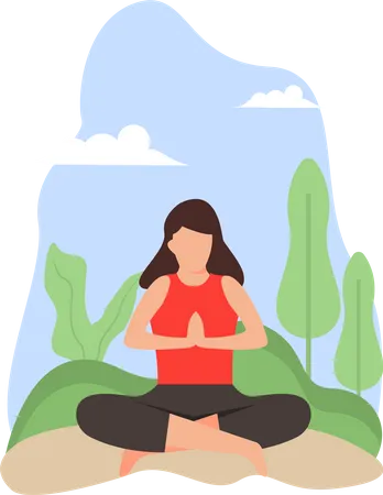 Niña haciendo meditación en la naturaleza  Illustration