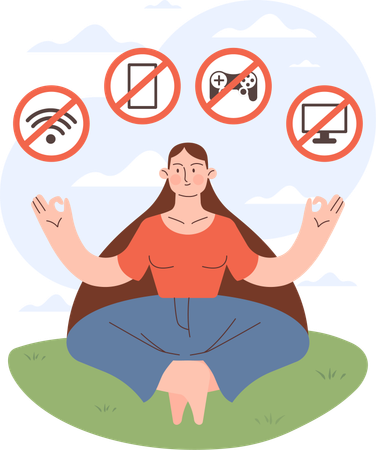 Chica haciendo meditación mientras está libre del dispositivo  Ilustración