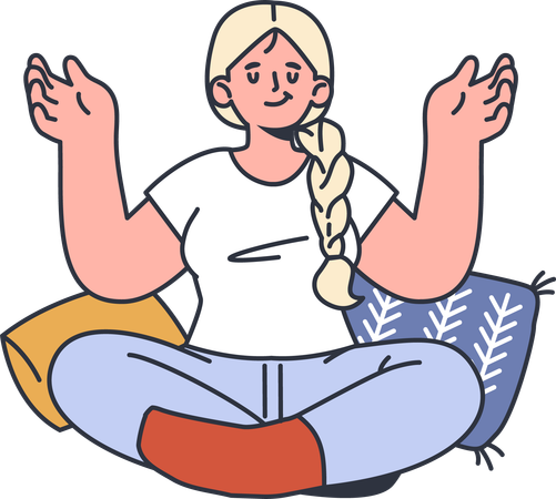 Chica haciendo meditación y equilibrando cuerpo y mente.  Ilustración