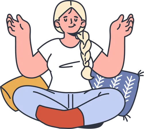 Chica haciendo meditación y equilibrando cuerpo y mente.  Ilustración