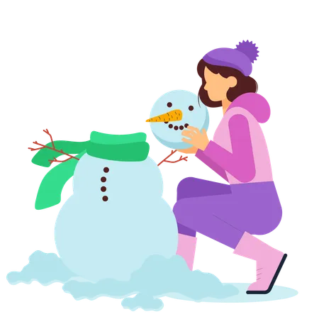 Niña haciendo muñeco de nieve  Ilustración