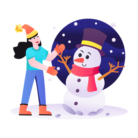 Niña haciendo muñeco de nieve  Ilustración
