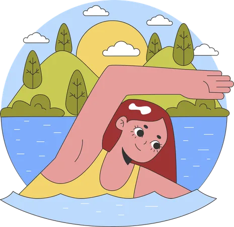 Chica haciendo nadar en el mar  Ilustración