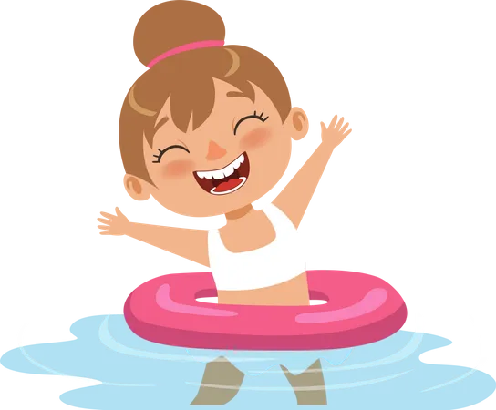 Chica haciendo natación usando un anillo inflable  Ilustración