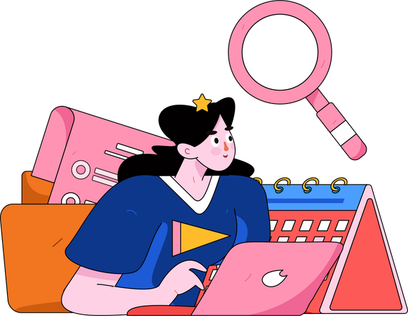 Chica haciendo investigación de tareas de negocios  Ilustración