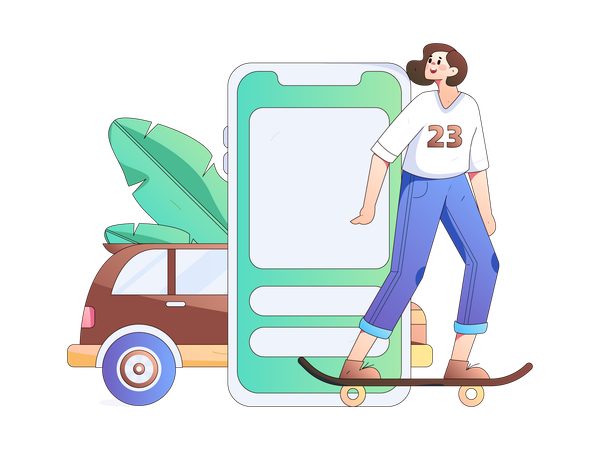 Chica haciendo patinaje para el transporte.  Ilustración