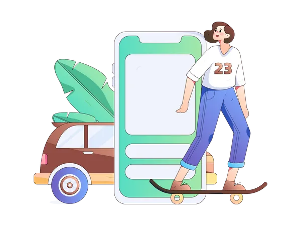 Chica haciendo patinaje para el transporte.  Ilustración