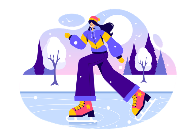 Chica haciendo patinaje sobre hielo en pista de hielo  Ilustración