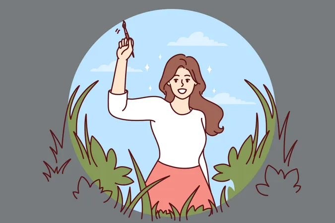 Chica haciendo pintura de naturaleza  Ilustración