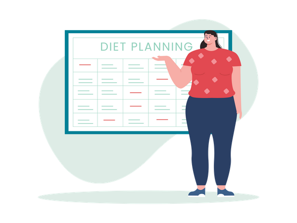 Chica haciendo planificación de dieta  Ilustración