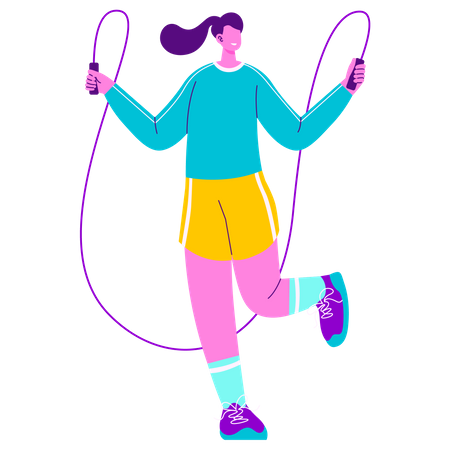 Chica haciendo saltar usando cuerda  Ilustración
