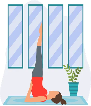 Niña haciendo Sarvangasana en casa  Ilustración