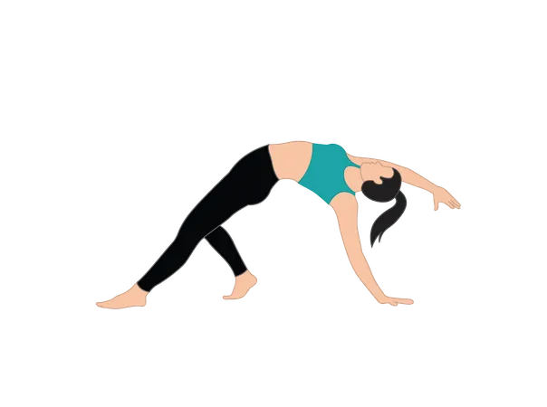 Chica haciendo chakrasana de una pierna  Ilustración