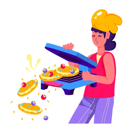 Chica haciendo gofres  Ilustración